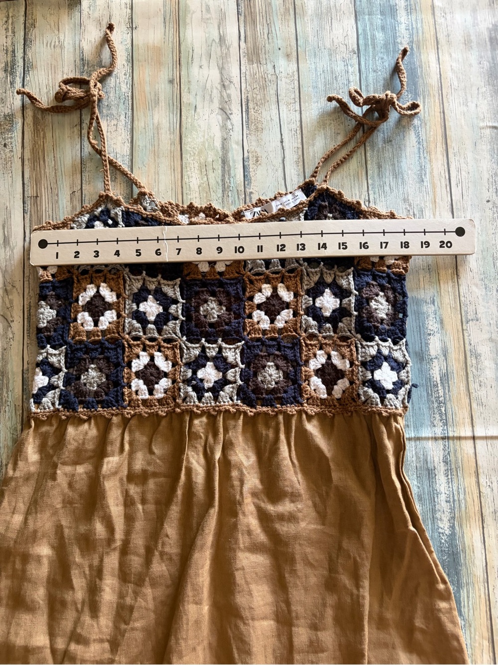 Zara MixedCrochet Patchwork Top in Brown, Black & Cream Size M - Picture 8 of 9